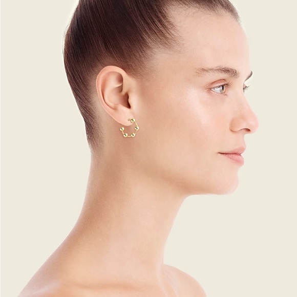 NEW J Crew gold beaded hoop earrings - Picture 3 of 4
